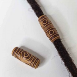 African ceramic bead, aged wood design
