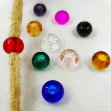 Abalorio para rastas de vidrio transparente de colores